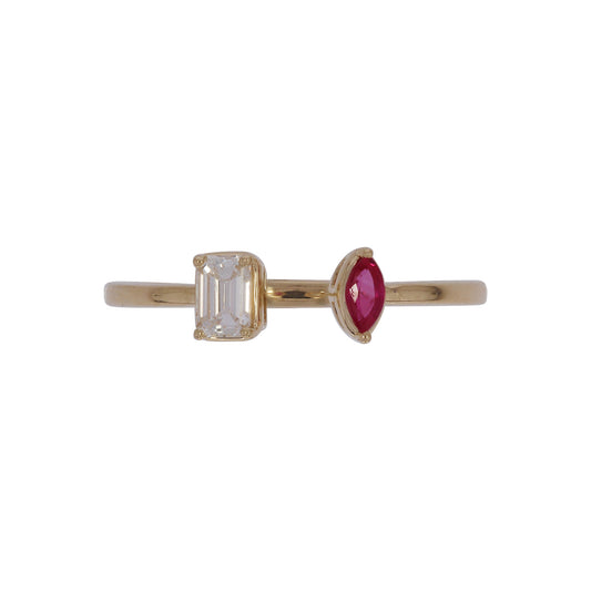 RFD19696RU. 14K Solid Gold Diamond and Ruby Open Ring