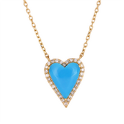 CN96244TQ. 14k Solid Gold Diamond and Turquoise Heart Necklace