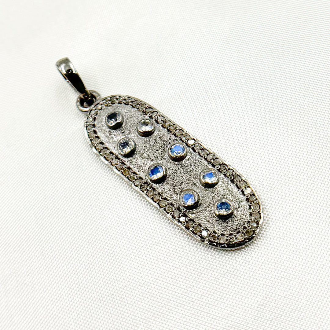 DSP069. Diamond Sterling Silver Oval Pendant with Gemstone