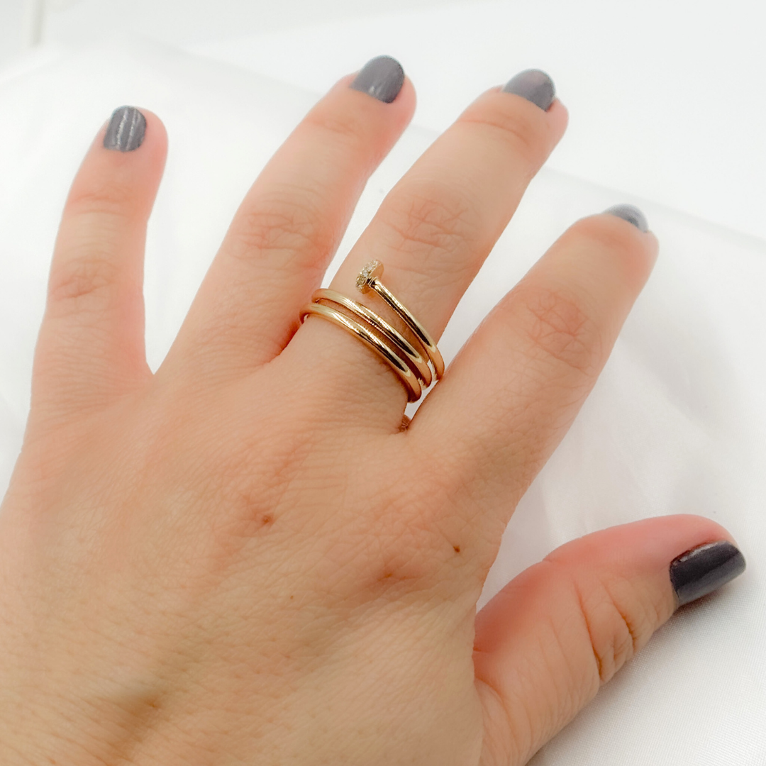 14K Solid Yellow Gold Diamond Sprial Ring. RFA18091