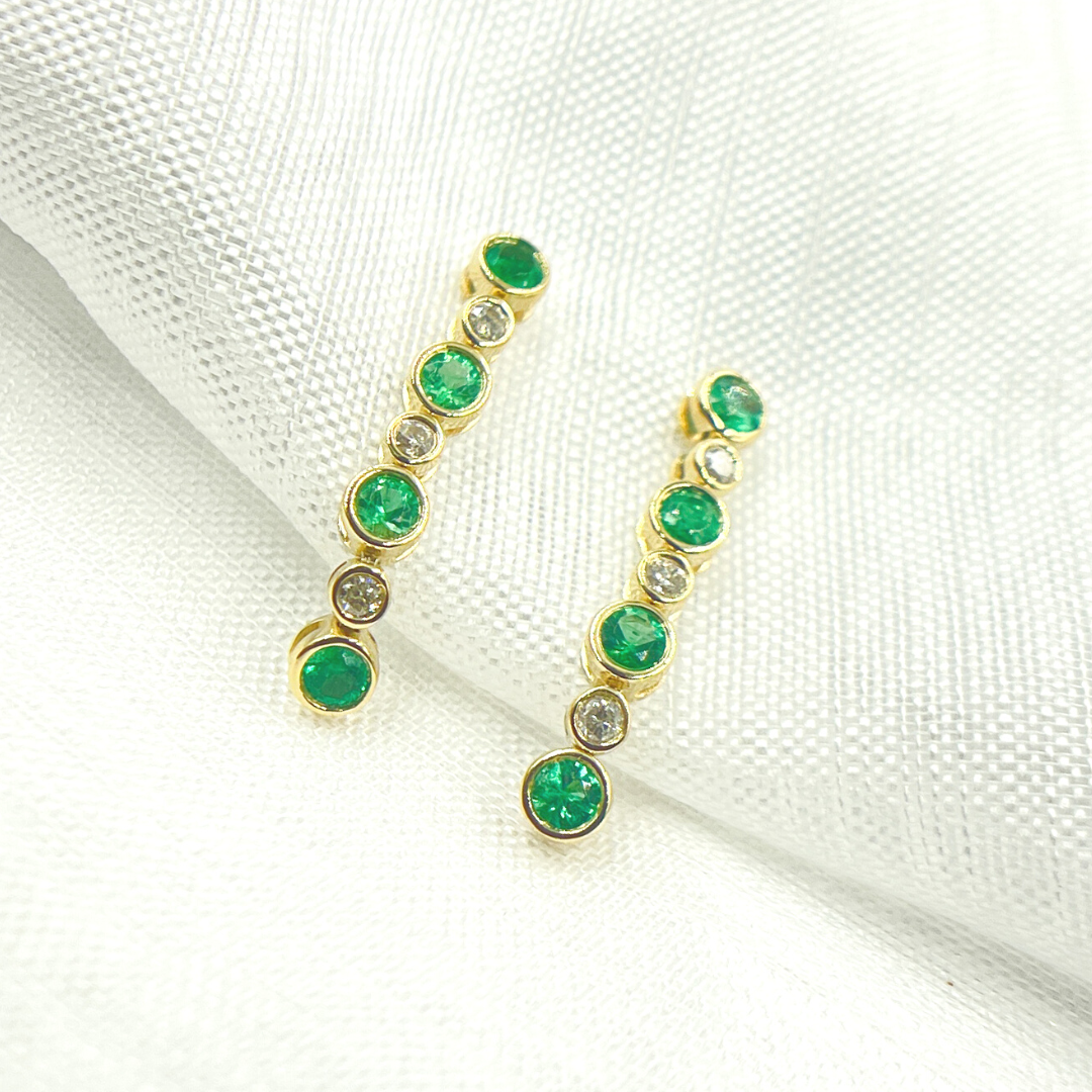 14K Solid Gold Diamond & Emerald Dangle Earrings. EFD52175EM