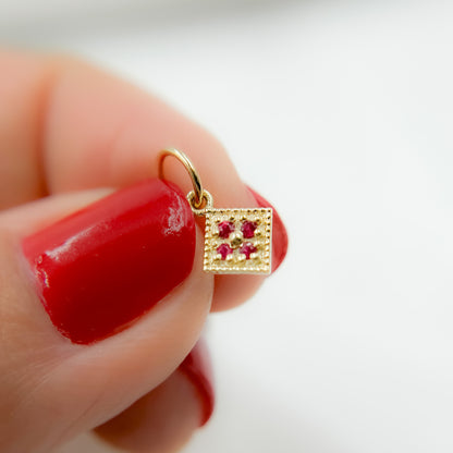 GDP512. 14k Solid Gold Diamond Square Charm
