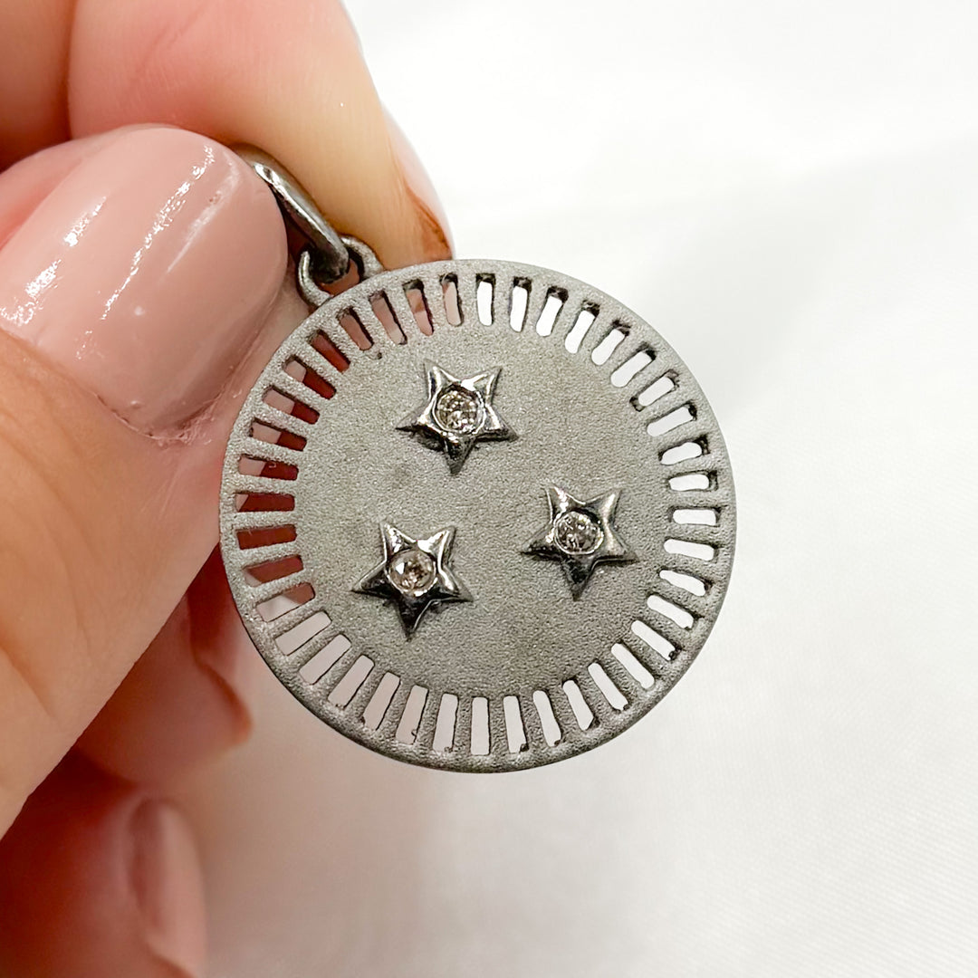Silver Rounded Star DP782. Diamond Sterling Silver Round Star Pendant