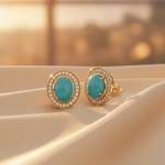 Load image into Gallery viewer, CE97455TQ9X7. 14K Solid Gold Diamond and Turquoise Oval Stud Earrings