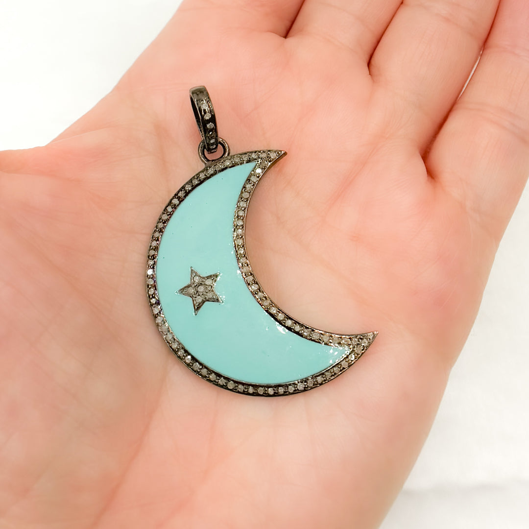 DP525A. Diamond Sterling Silver Moon Enamel Pendant