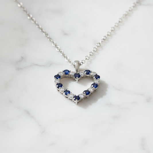 PHD38921. 14K Solid Gold Diamond and Gemstone Heart Shape Necklace