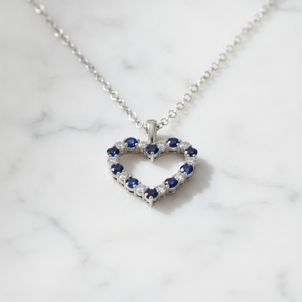 PHD38921. 14K Solid Gold Diamond and Gemstone Heart Shape Necklace