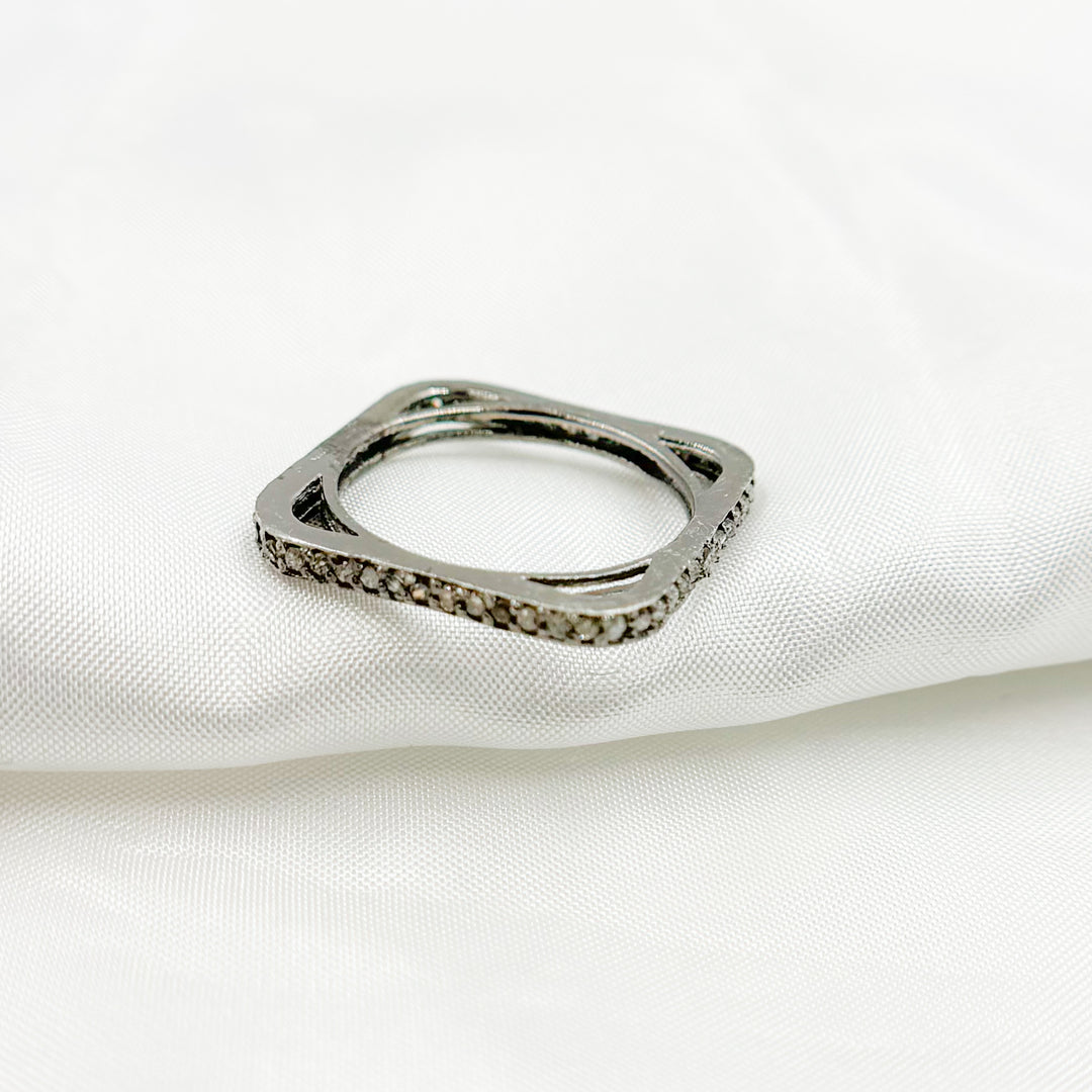 DE021. Diamond Black Rhodium Sterling Silver Square Ring