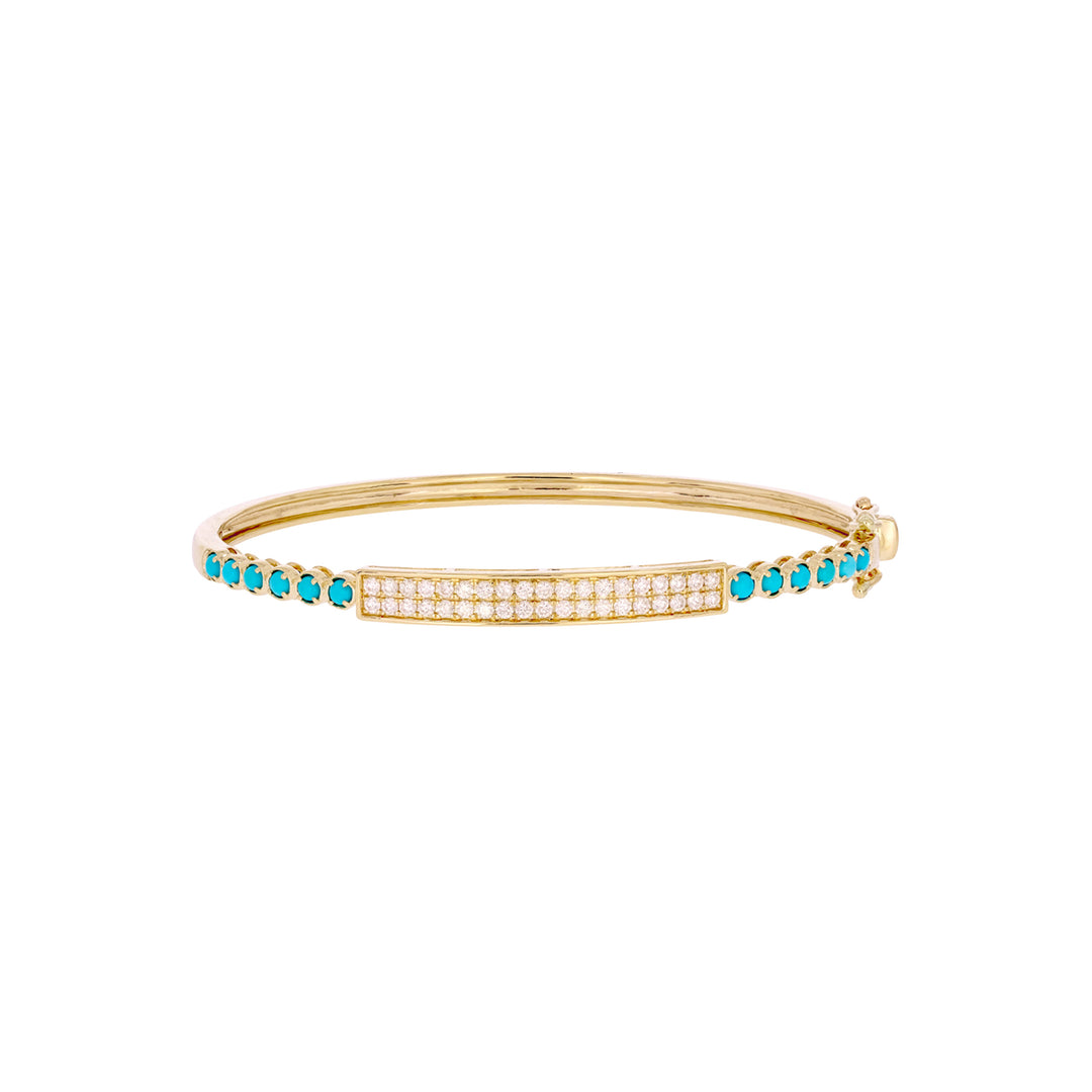 BNH68564TQ. 14K Solid Gold Diamond and Round Turquoise Bangle