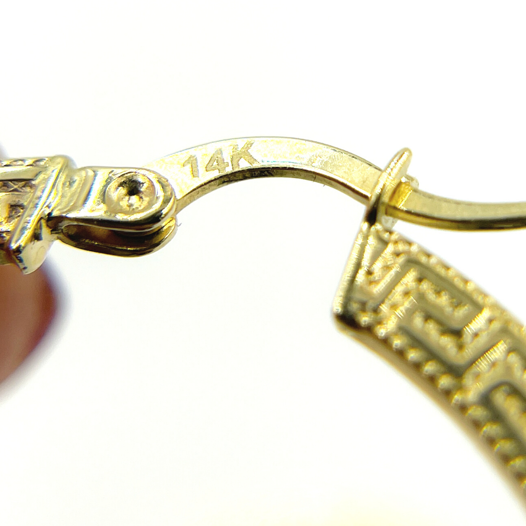 GER119. 14K Solid Gold Hollow Hoop with Engraving