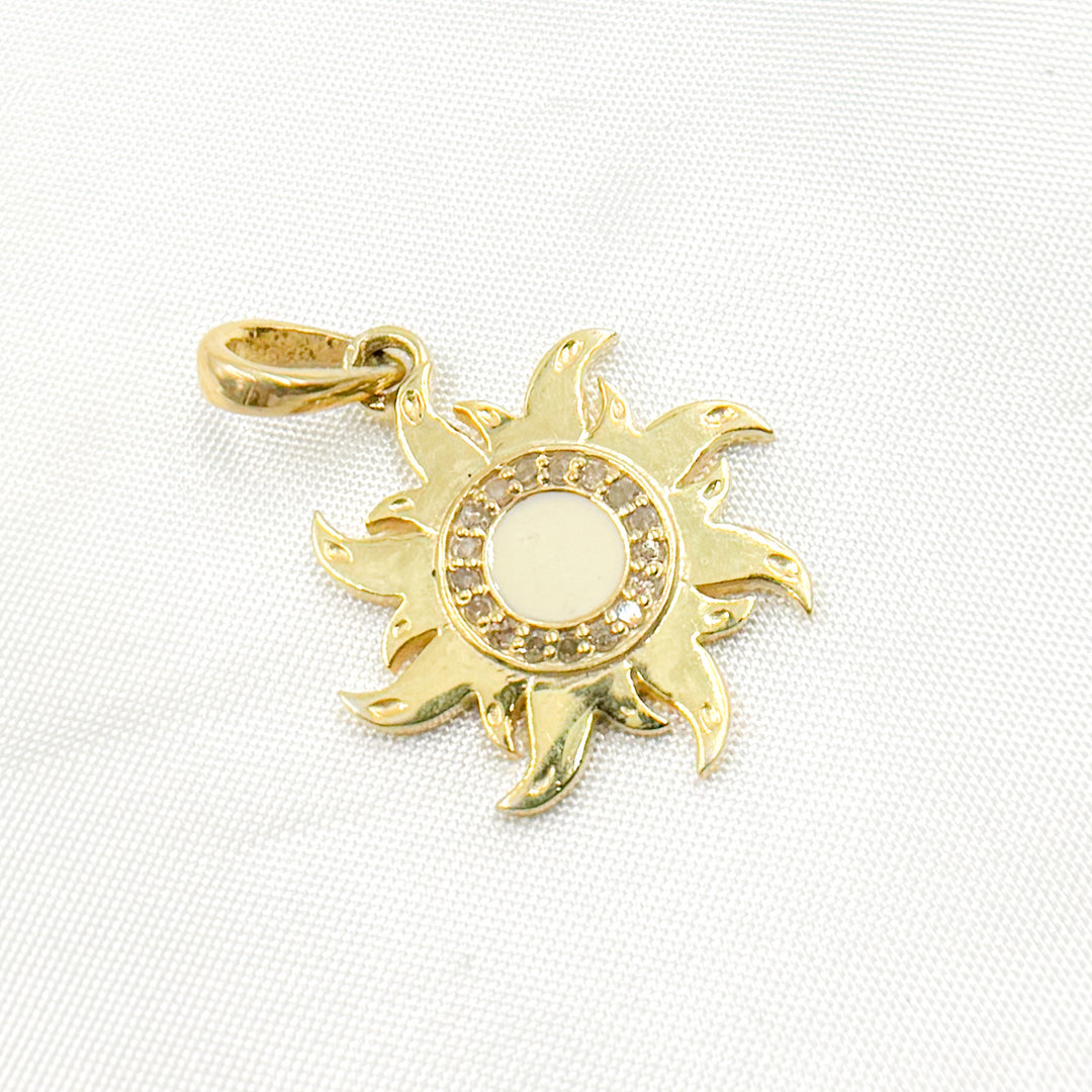 DP652A. Diamond Sterling Silver Sun Enamel Pendant