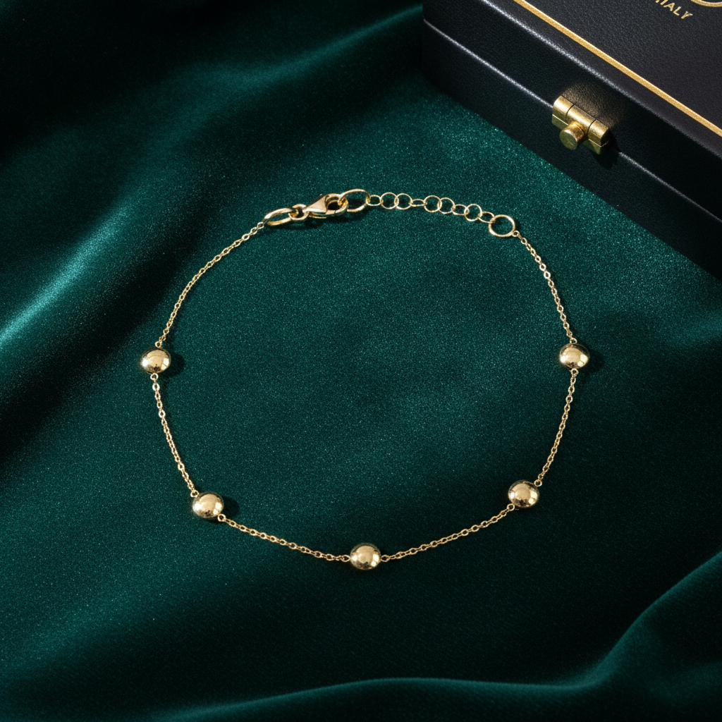 BRSET701. 14k Solid Yellow Gold Flat Bead Link Bracelet