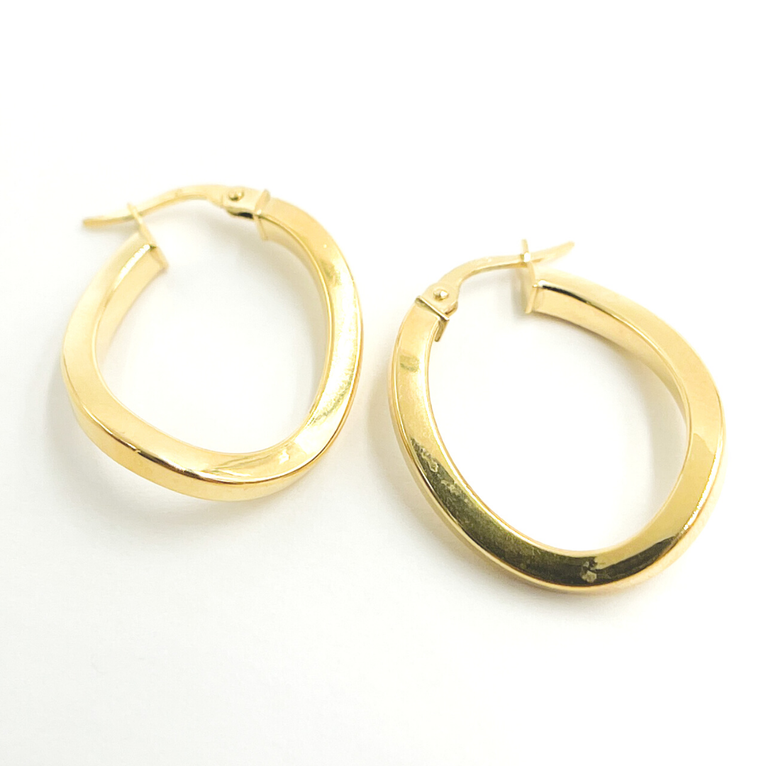 GER93. 14K Solid Gold Flat & Twisted Hoop Earrings