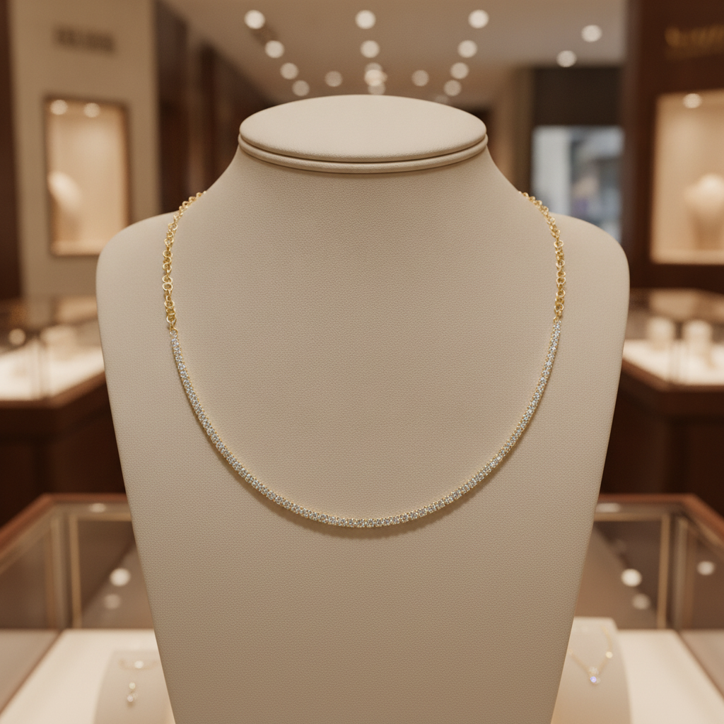 NFS71713. 14K Solid Gold Diamond Tennis Choker Necklace