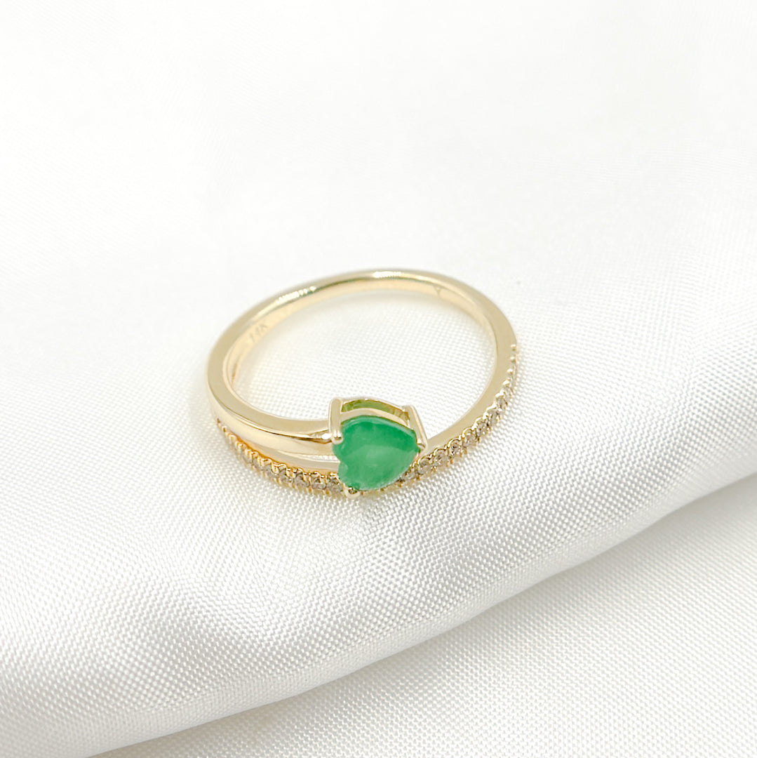 14K Solid Gold Diamond and Emerald Overlap Heart Ring. CR96243EM5