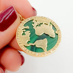 Load image into Gallery viewer, GDP457. 14K Solid Gold Mother of Pearl and Diamonds World Round Pendant