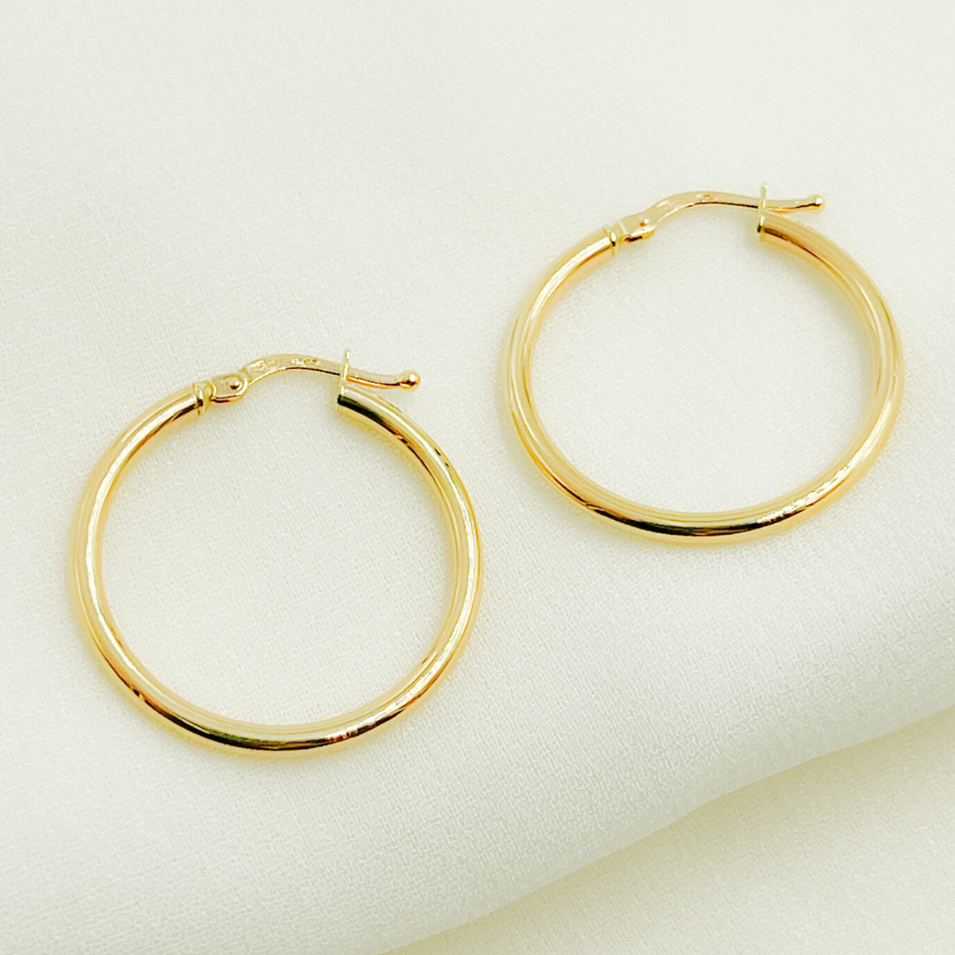 GER81. 14K Solid Gold Hoop Earrings