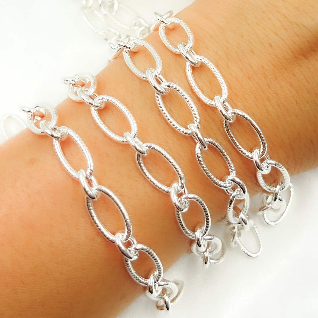 Buy Now Sterling Silver Textured & Smooth Oval Links Chain