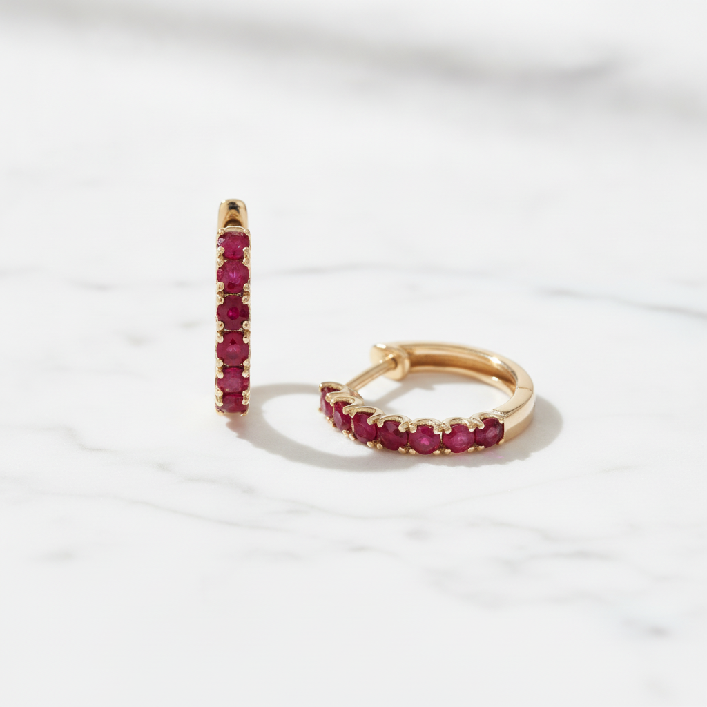 EHZ57608. 14K Solid Gold Gemstone Huggies