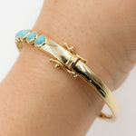 Load image into Gallery viewer, BND68411TQ. 14K Solid Gold Round Diamond and Turquoise Bangle