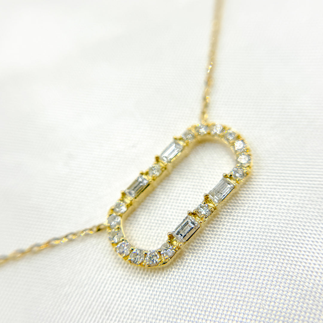 14K Solid Gold Rectangular Shaped Diamond Necklace. NT403731