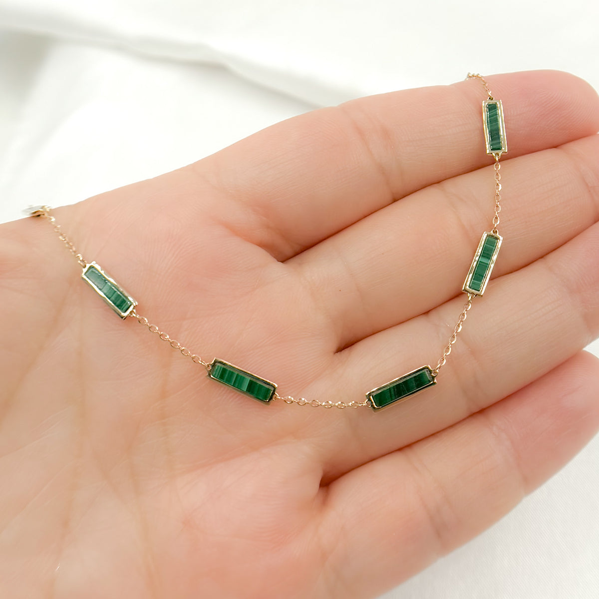 NT404706. 14K Solid Gold Malakite Bars Necklace