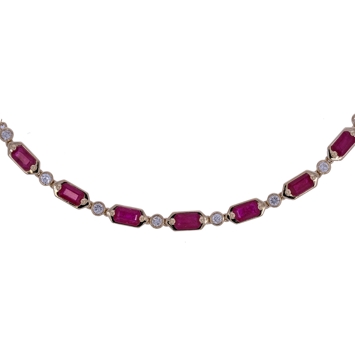 CN97254RU5X3. 14K Solid Gold Diamond & Ruby Necklace