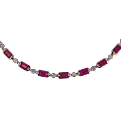 CN97254RU5X3. 14K Solid Gold Diamond & Ruby Necklace