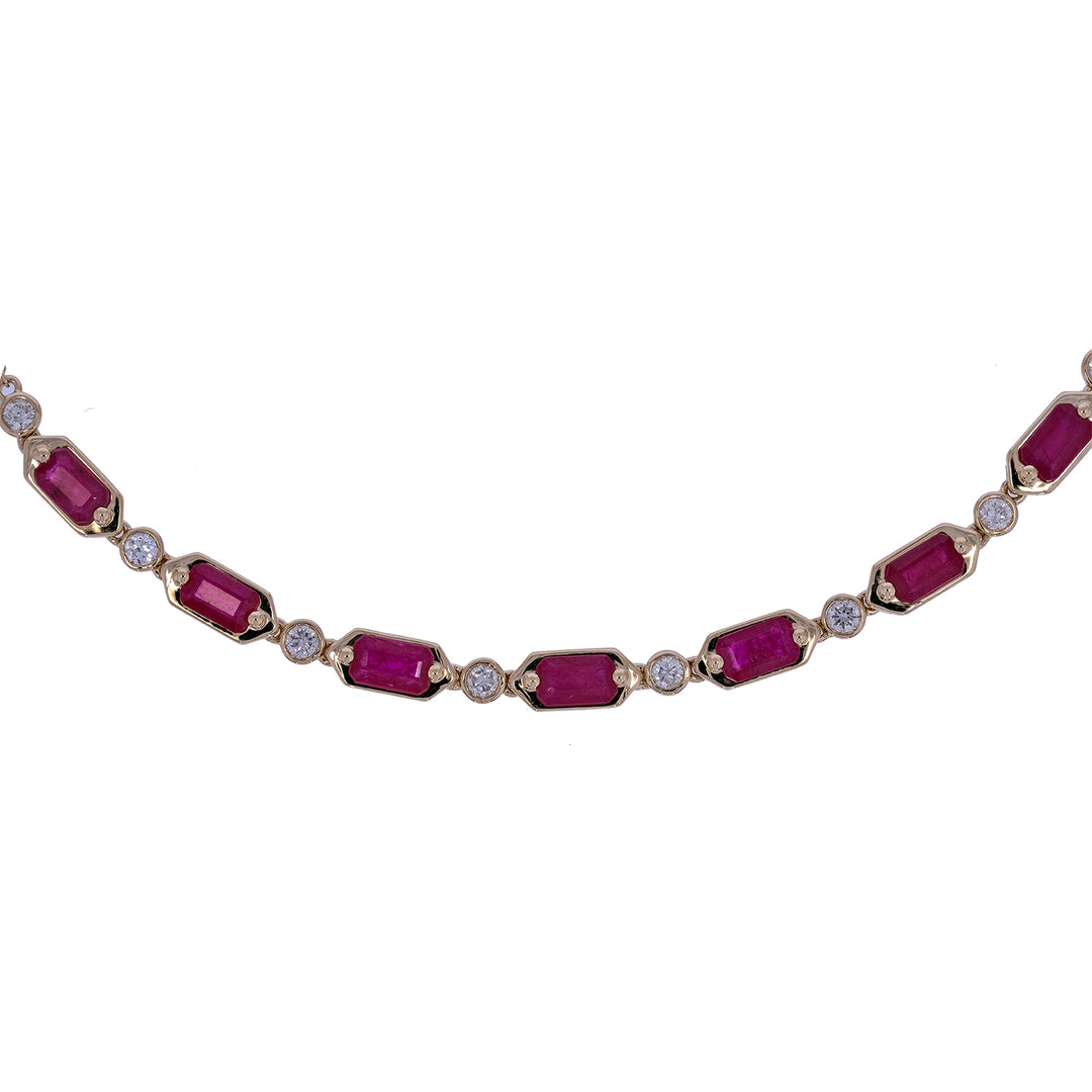 CN97254RU5X3. 14K Solid Gold Diamond & Ruby Necklace