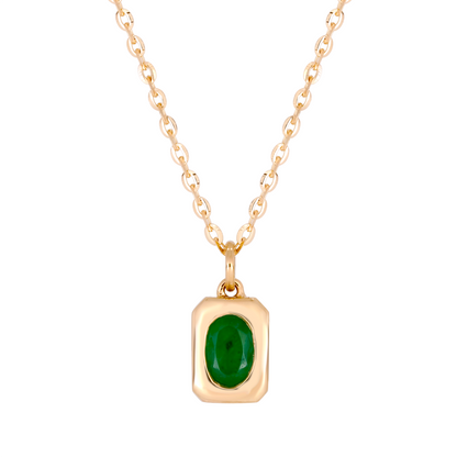 14K Gold Emerald Rectangle Necklace