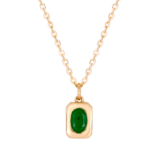 14K Gold Emerald Rectangle Necklace