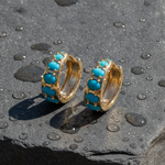 Load image into Gallery viewer, EHZ57740TQ. 14K Solid Gold Turquoise Huggies Hoop Earrings