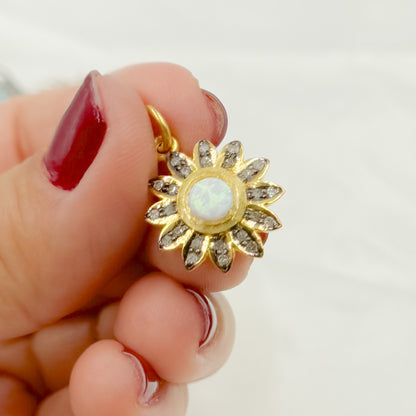DC407. Diamond Sterling Silver Flower Pendant with Gemstone