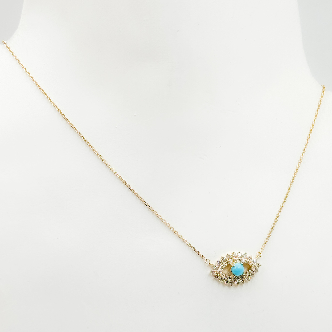 14K Solid Gold Diamond and Turquoise Eye Necklace. NFG71492TQ