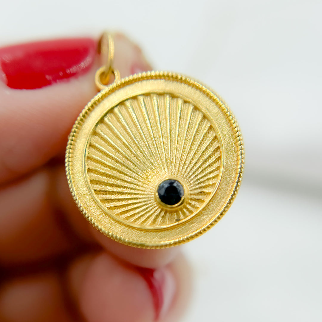 14K Solid Gold Gemstone Circle Charm. GDP303