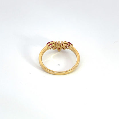 14k Solid Yellow Gold Ruby Flower Ring.