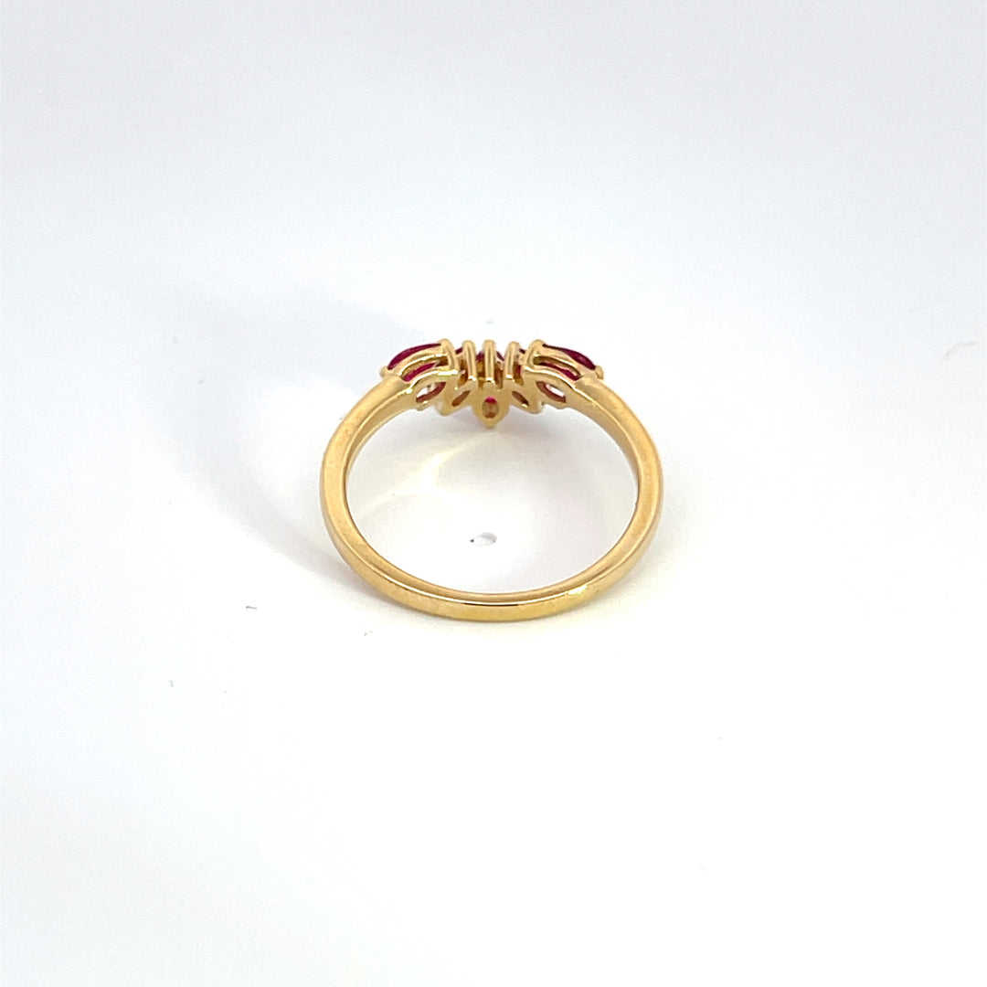 14k Solid Yellow Gold Ruby Flower Ring. RAF01092RU