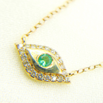 Load image into Gallery viewer, 14k Solid Gold  Diamonds and Emerald Evil Eye Necklace. NFB71122EM
