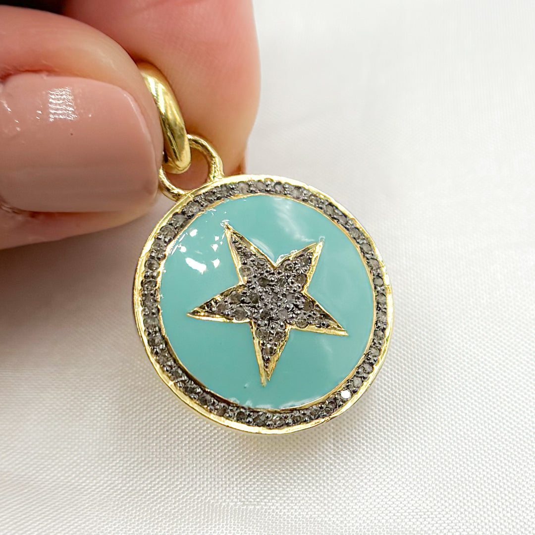 DP456A. Diamond Sterling Silver Round Enamel Pendant