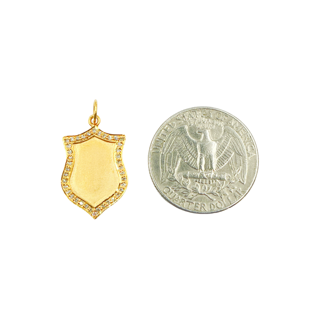 14K Gold Charm. Shield Pendant with Diamonds. GDP178