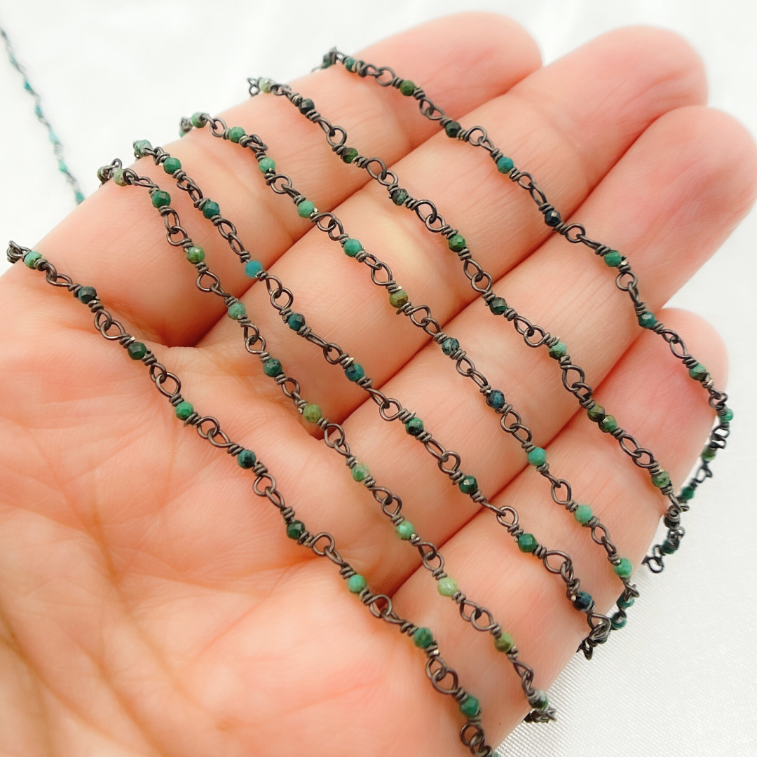 CSO6. Chrysocolla Black Rhodium Sterling Silver Wire Chain