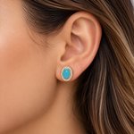 Load image into Gallery viewer, CE97455TQ9X7. 14K Solid Gold Diamond and Turquoise Oval Stud Earrings