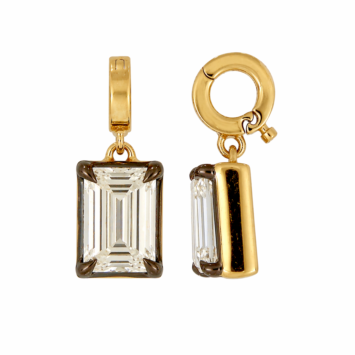 CMN00406. 14K Solid Gold Geometric Rectangle Diamond Charm