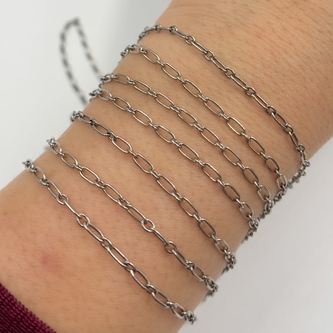 Y134OX. Oxidized Sterling Silver Smooth Long and Short Link Chain