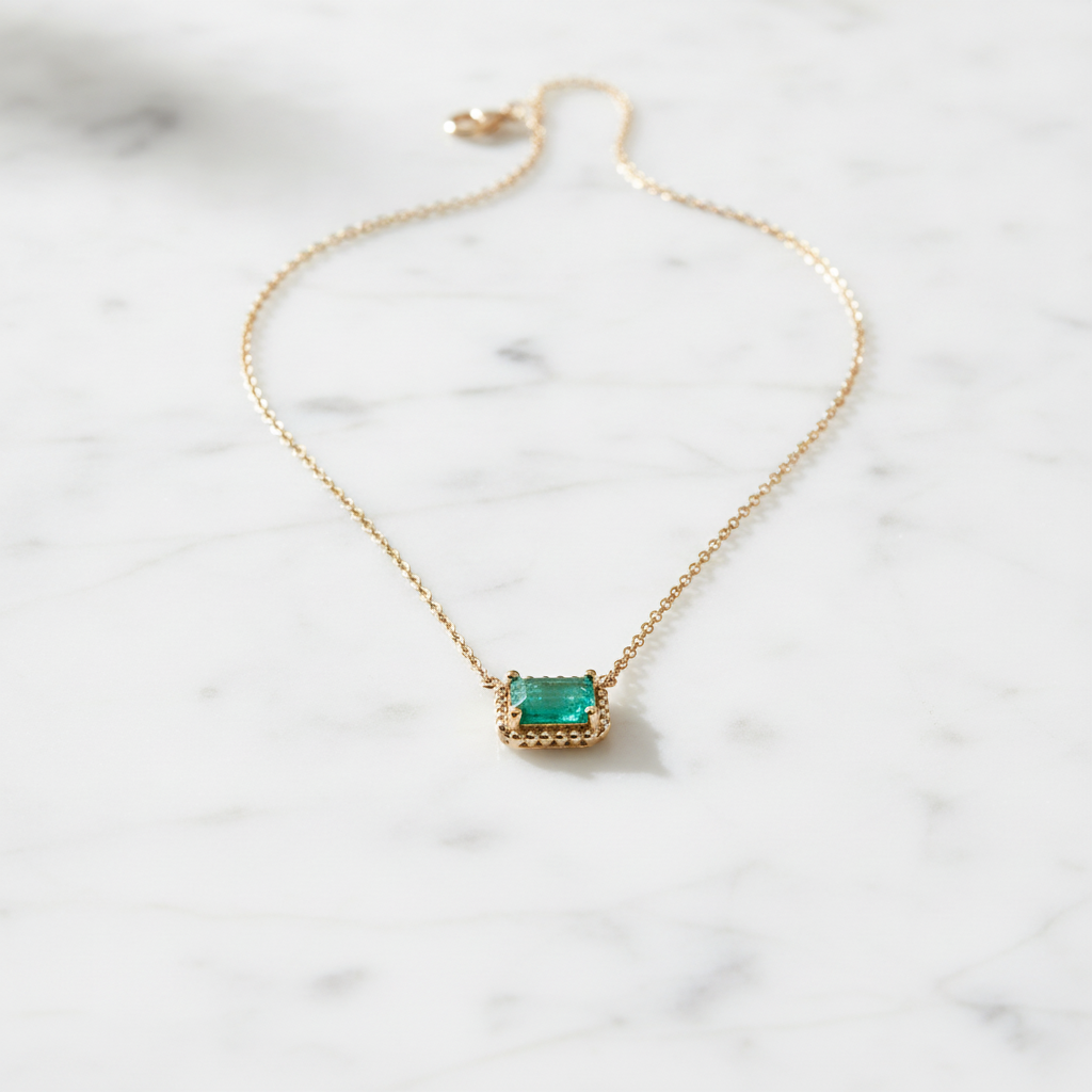 CN97471-7X5. 14K Solid Gold Octagon Gemstone Fancy Tiny Necklace