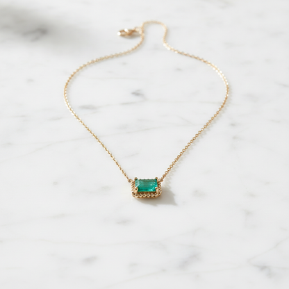CN97471-7X5. 14K Solid Gold Octagon Gemstone Fancy Tiny Necklace