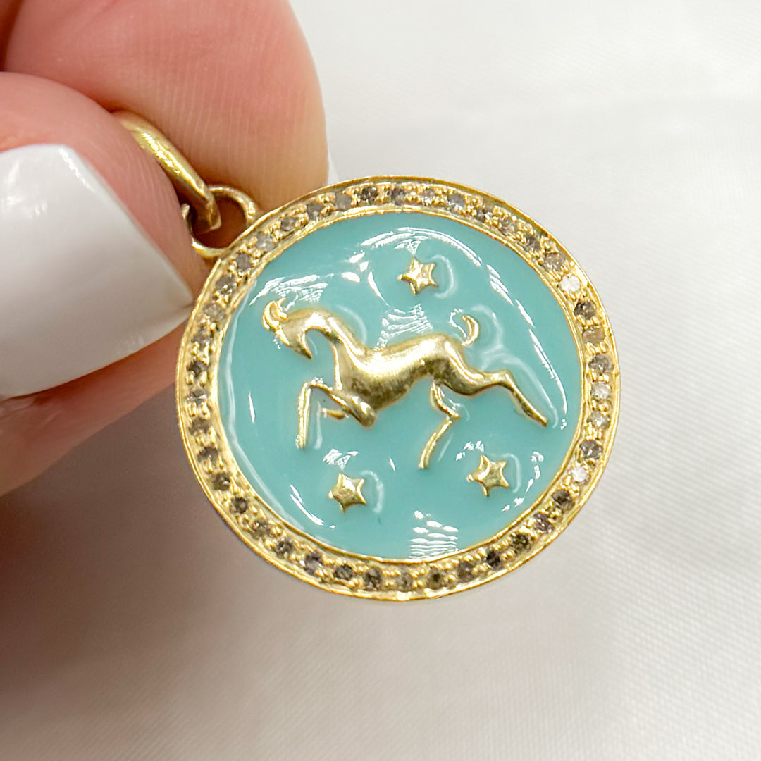 DP607A. Diamond Sterling Silver Round Aries Zodiac Enamel Pendant