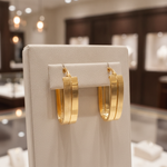 Load image into Gallery viewer, 15850022147. 14K Solid Gold Smooth and Ribbed Rectangular Hollow Hoop Earrings