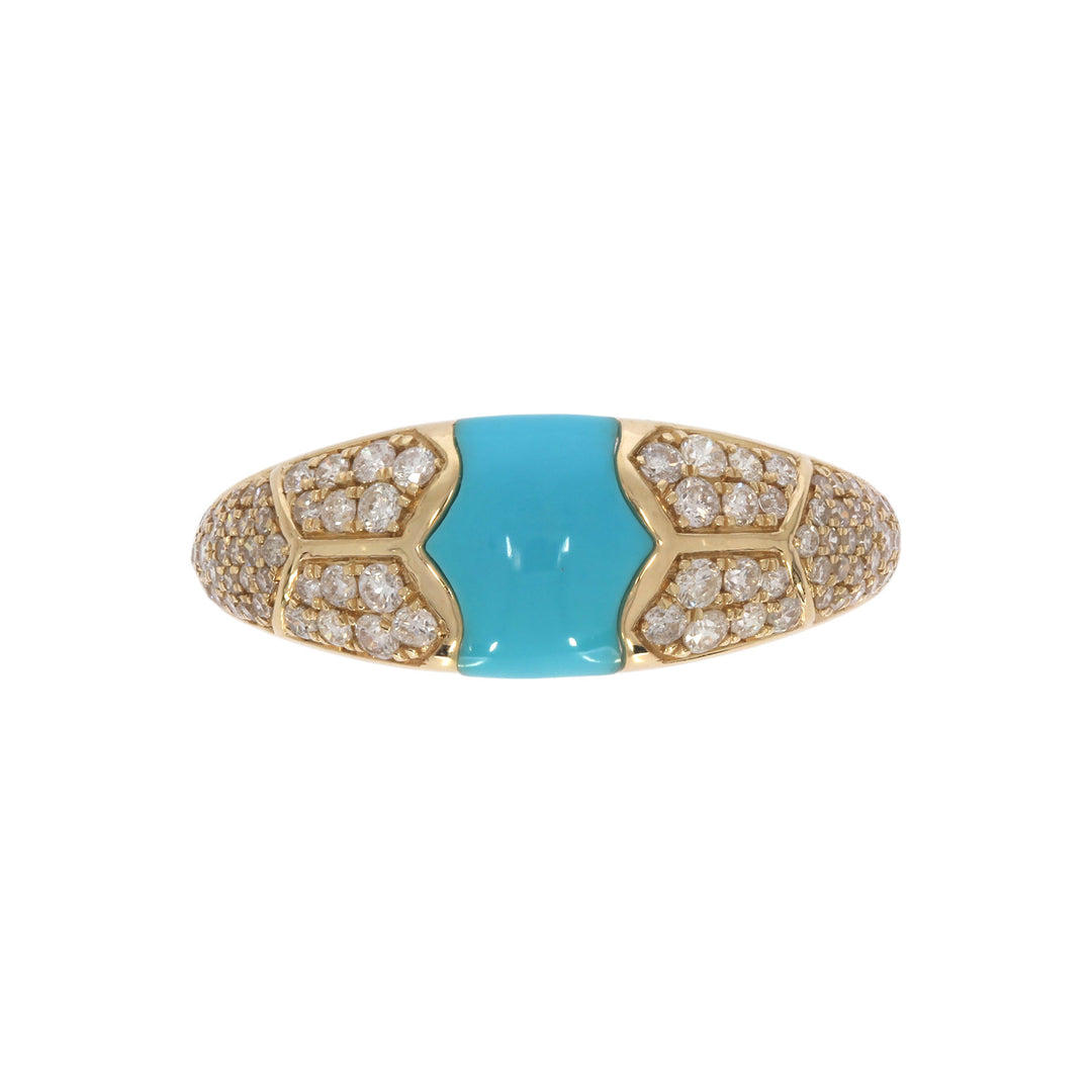 DRN05816TQ. 14k Solid Gold Turquoise and Diamond Fancy Ring