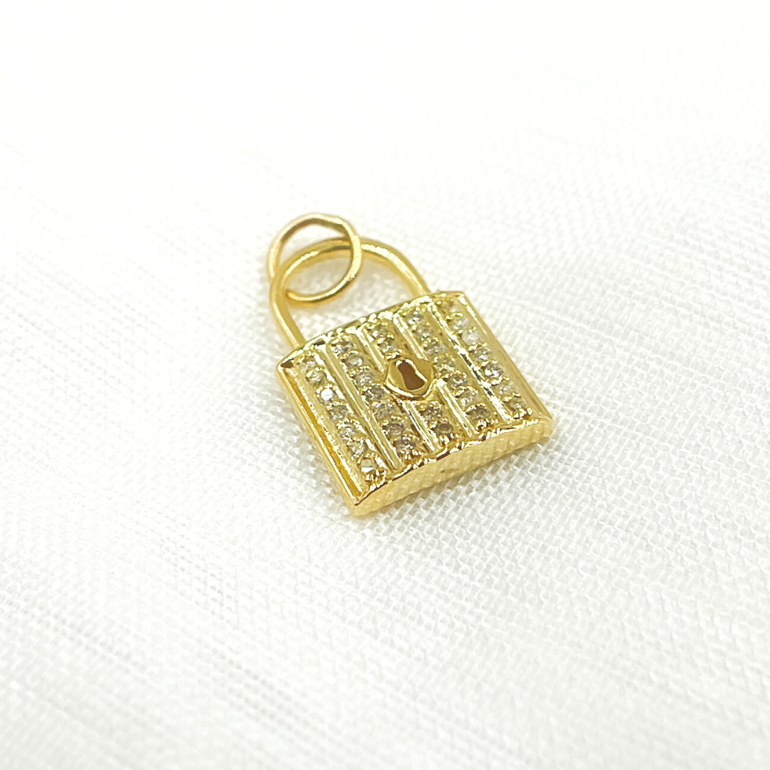 14K Solid Gold Diamond Lock Charm. GDP465